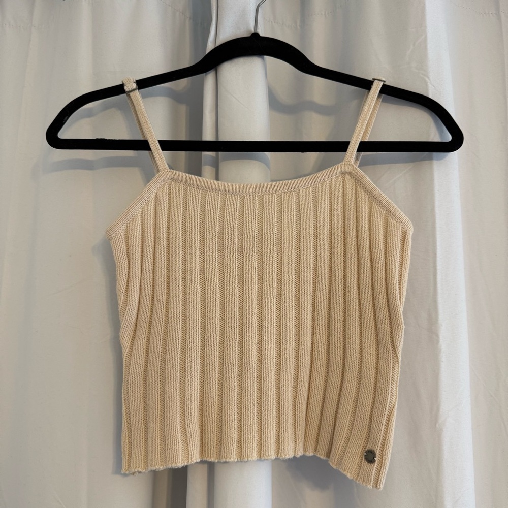 Roxy Cream Ribbed Knit Sweater Tank Cami Adjustable Straps Small - Picture 2 of 6